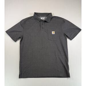 Carhartt Polo Shirt Mens Medium Charcoal Gray Pocket Logo Loose Fit Workwear